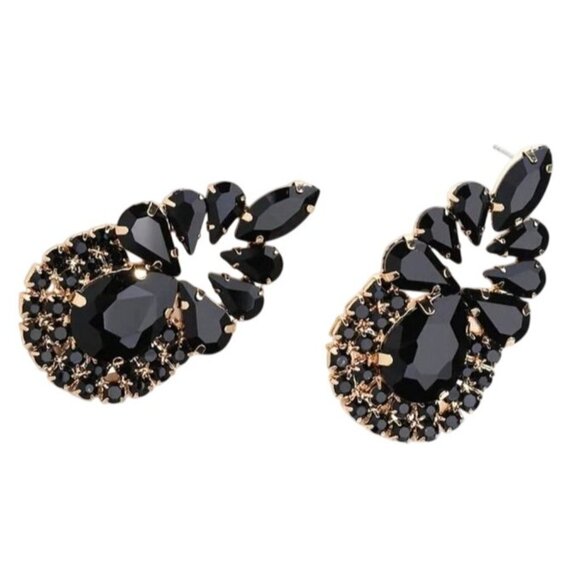2/$24 Elegant Black Crystal Gold Statement Drop Earrings - Picture 5 of 7